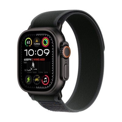 Apple Watch Ultra 2 GPS + Cellular Smartwatch, 49mm, Black Titanium Case with Black Trail Loop, Medium/Large (MX4V3LW/A)