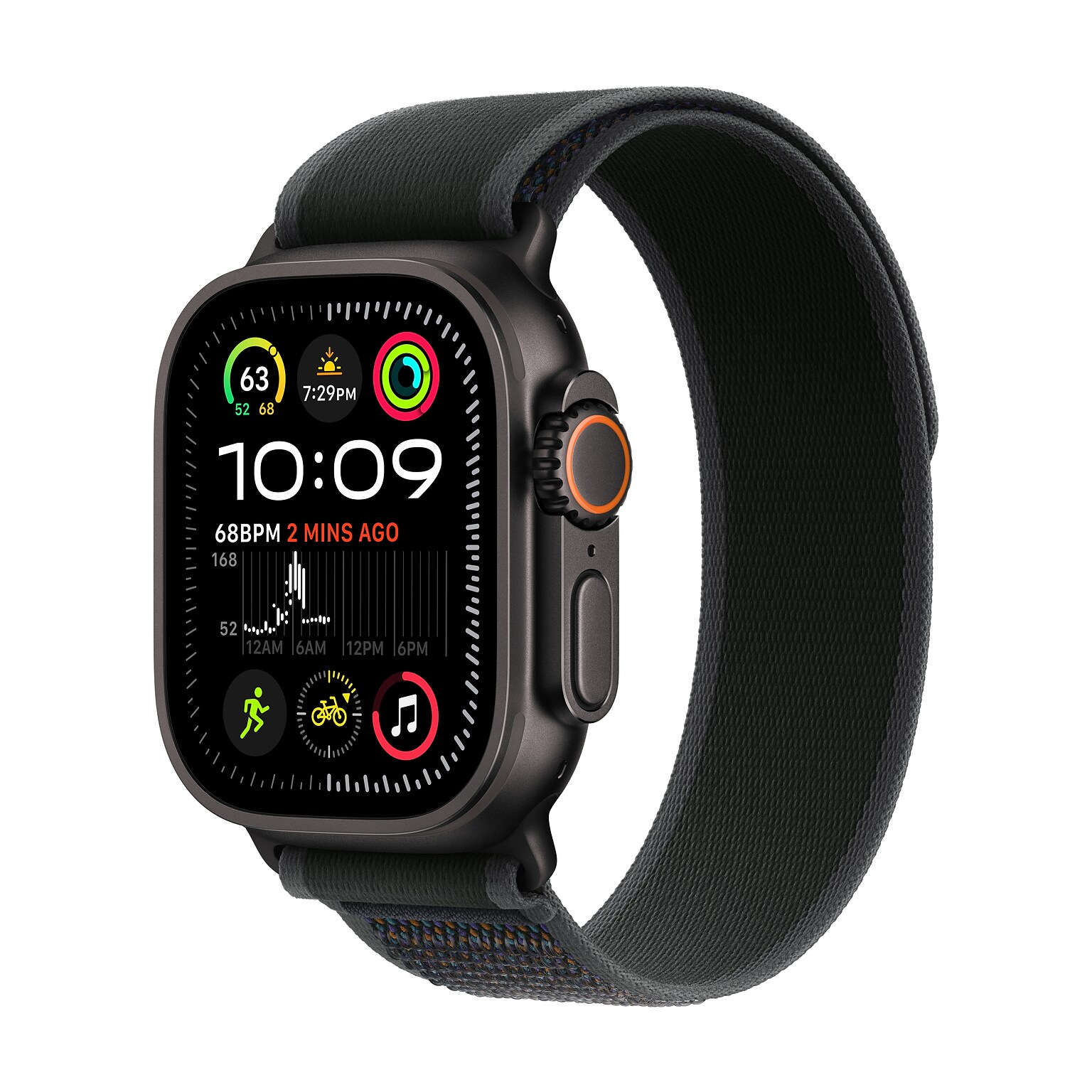 Apple Watch Ultra 2 GPS + Cellular Smartwatch, 49mm, Black Titanium Case with Black Trail Loop, Medium/Large (MX4V3LW/A)
