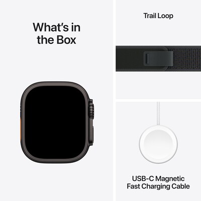 Apple Watch Ultra 2 GPS + Cellular Smartwatch, 49mm, Black Titanium Case with Black Trail Loop, Medium/Large (MX4V3LW/A)
