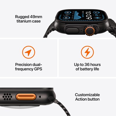 Apple Watch Ultra 2 GPS + Cellular Smartwatch, 49mm, Black Titanium Case with Black Ocean Band (MX4P3LW/A)