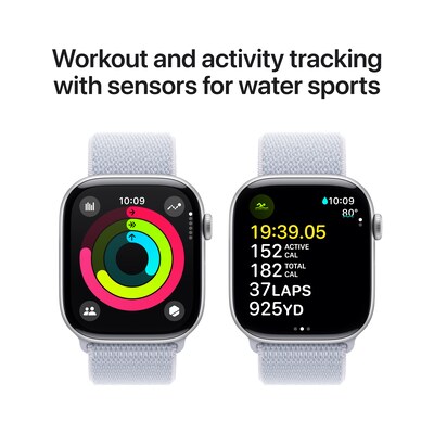 Apple Watch Series 10 GPS + Cellular Smartwatch, 46mm, Silver Aluminum Case with Blue Cloud Sport Loop (MWY23LW/A)
