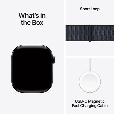 Apple Watch Series 10 GPS Smartwatch, 46mm, Jet Black Aluminum Case with Ink Sport Loop (MWWR3LW/A)