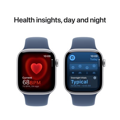 Apple Watch Series 10 GPS Smartwatch, 42mm, Silver Aluminum Case with Denim Sport Band, Small/Medium (MWWA3LW/A)