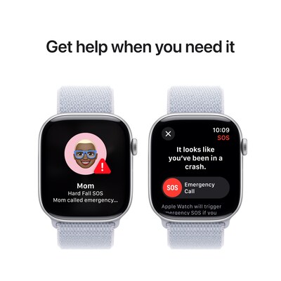 Apple Watch Series 10 GPS + Cellular Smartwatch, 46mm, Silver Aluminum Case with Blue Cloud Sport Loop (MWY23LW/A)