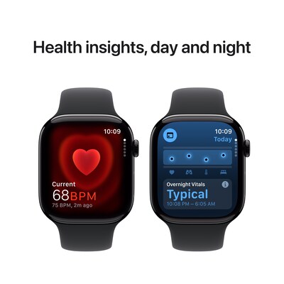 Apple Watch Series 10 GPS Smartwatch, 46mm, Jet Black Aluminum Case with Black Sport Band, Medium/Large (MWWQ3LW/A)
