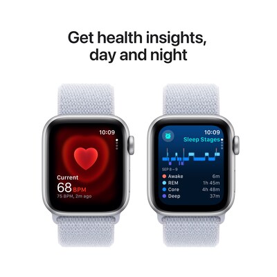 Apple Watch SE GPS Smartwatch, 40mm, Silver Aluminum Case with Blue Cloud Sport Loop, One Size (MXEE3LL/A)