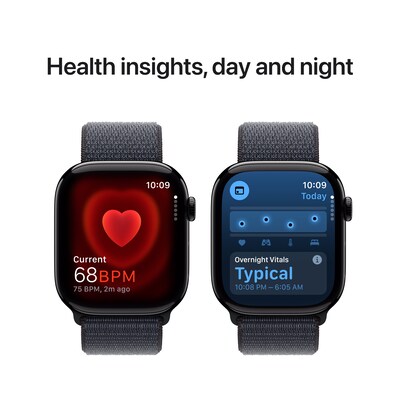 Apple Watch Series 10 GPS Smartwatch, 46mm, Jet Black Aluminum Case with Ink Sport Loop (MWWR3LW/A)
