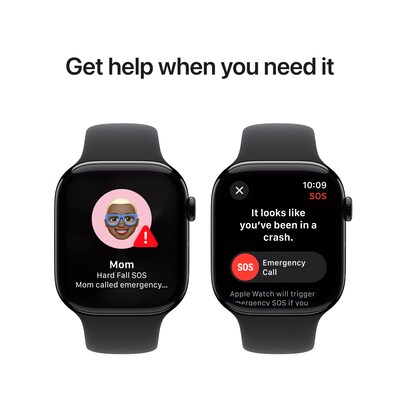Apple Watch Series 10 GPS Smartwatch, 46mm, Jet Black Aluminum Case with Black Sport Band, Medium/Large (MWWQ3LW/A)