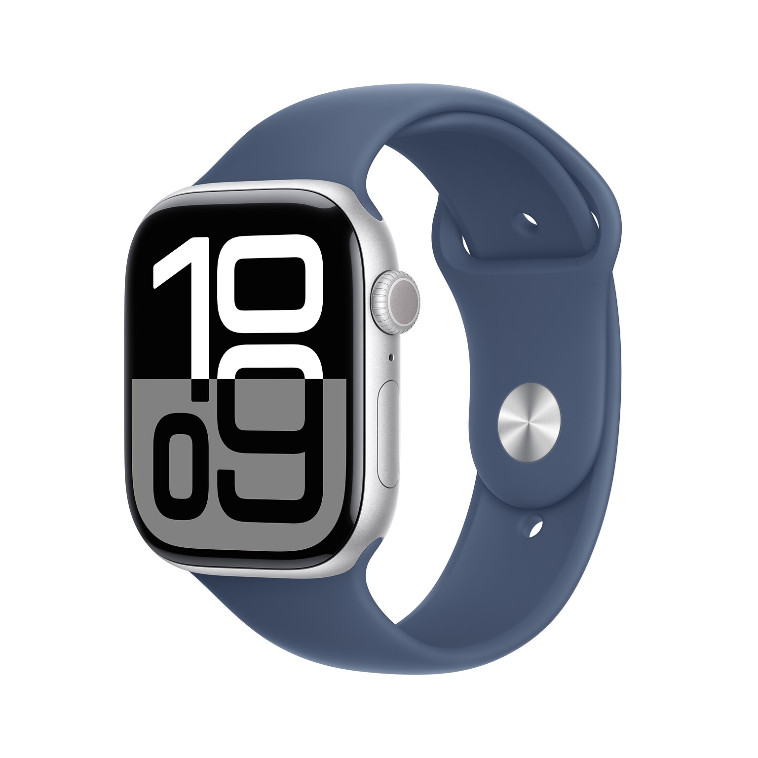 Apple Watch Series 10 GPS + Cellular Smartwatch, 46mm, Silver Aluminum Case with Denim Sport Band, Medium/Large (MWY13LW/A)