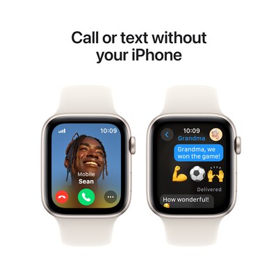 Apple Watch SE GPS + Cellular Smartwatch, 44mm, Starlight Aluminum Case with Starlight Sport Band, Medium/Large (MXG83LL/A)