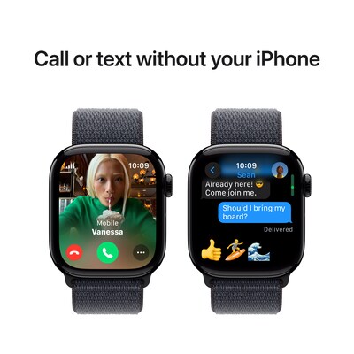 Apple Watch Series 10 GPS + Cellular Smartwatch, 42mm, Jet Black Aluminum Case with Ink Sport Loop (MWX83LW/A)