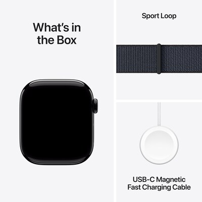 Apple Watch Series 10 GPS + Cellular Smartwatch, 42mm, Jet Black Aluminum Case with Ink Sport Loop (MWX83LW/A)