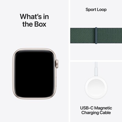 Apple Watch SE GPS Smartwatch, 44mm, Starlight Aluminum Case with Lake Green Sport Loop (MXEW3LL/A)