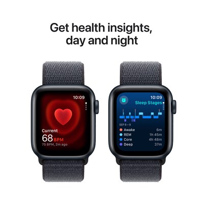 Apple Watch SE GPS Smartwatch, 40mm, Midnight Aluminum Case with Ink Sport Loop (MXEA3LL/A)