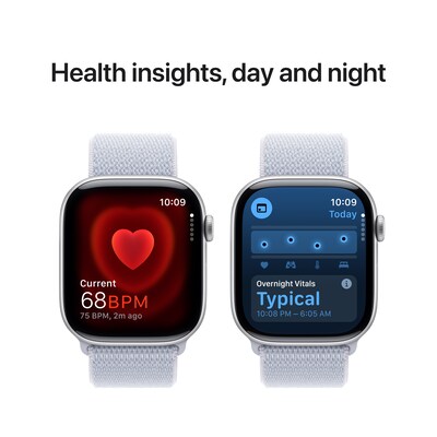 Apple Watch Series 10 GPS + Cellular Smartwatch, 46mm, Silver Aluminum Case with Blue Cloud Sport Loop (MWY23LW/A)