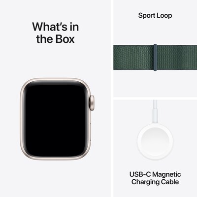 Apple Watch SE GPS Smartwatch, 40mm, Starlight Aluminum Case with Lake Green Sport Loop (MXEH3LL/A)