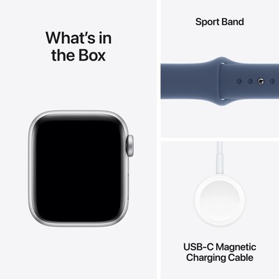 Apple Watch SE GPS Smartwatch, 40mm, Silver Aluminum Case with Denim Sport Band, Medium/Large (MXED3LL/A)