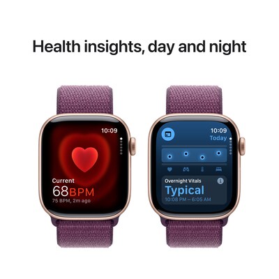 Apple Watch Series 10 GPS Smartwatch, 42mm, Rose Gold Aluminum Case with Plum Sport Loop (MWWK3LW/A)