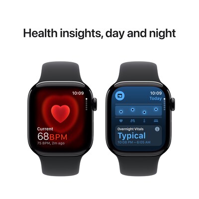 Apple Watch Series 10 GPS Smartwatch, 42mm, Jet Black Aluminum Case with Black Sport Band, Medium/Large (MWWF3LW/A)