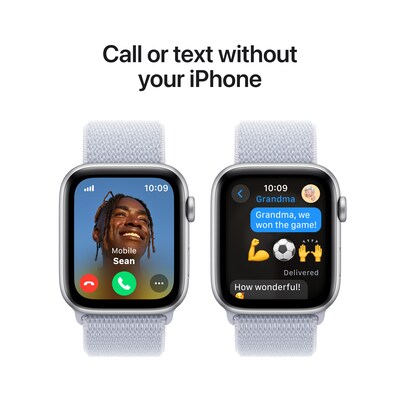 Apple Watch SE GPS + Cellular Smartwatch, 44mm, Silver Aluminum Case with Blue Cloud Sport Loop (MXG63LL/A)