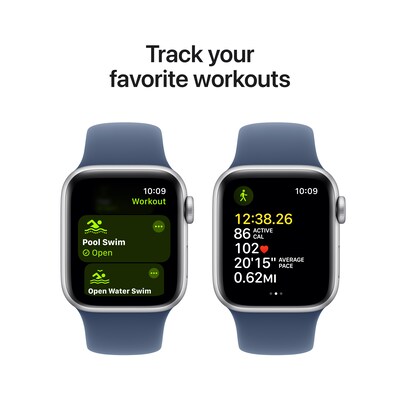 Apple Watch SE GPS Smartwatch, 40mm, Silver Aluminum Case with Denim Sport Band, Medium/Large (MXED3LL/A)