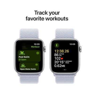 Apple Watch SE GPS + Cellular Smartwatch, 44mm, Silver Aluminum Case with Blue Cloud Sport Loop (MXG63LL/A)