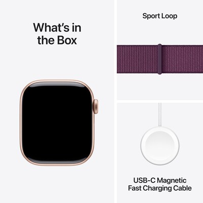 Apple Watch Series 10 GPS Smartwatch, 42mm, Rose Gold Aluminum Case with Plum Sport Loop (MWWK3LW/A)