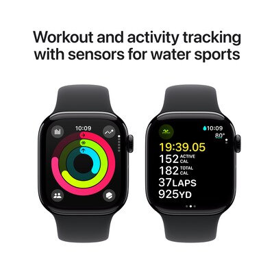 Apple Watch Series 10 GPS Smartwatch, 42mm, Jet Black Aluminum Case with Black Sport Band, Medium/Large (MWWF3LW/A)