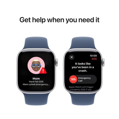 Apple Watch Series 10 GPS Smartwatch, 42mm, Silver Aluminum Case with Denim Sport Band, Small/Medium (MWWA3LW/A)