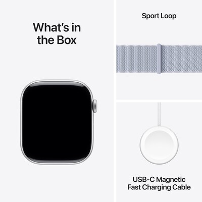 Apple Watch Series 10 GPS + Cellular Smartwatch, 46mm, Silver Aluminum Case with Blue Cloud Sport Loop (MWY23LW/A)