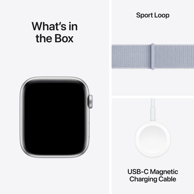 Apple Watch SE GPS + Cellular Smartwatch, 44mm, Silver Aluminum Case with Blue Cloud Sport Loop (MXG63LL/A)