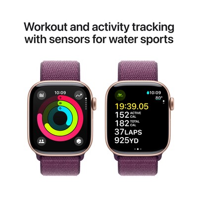 Apple Watch Series 10 GPS Smartwatch, 42mm, Rose Gold Aluminum Case with Plum Sport Loop (MWWK3LW/A)