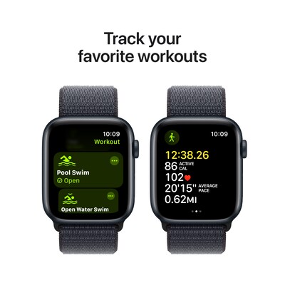 Apple Watch SE GPS Smartwatch, 44mm, Midnight Aluminum Case with Ink Sport Loop (MXEP3LL/A)