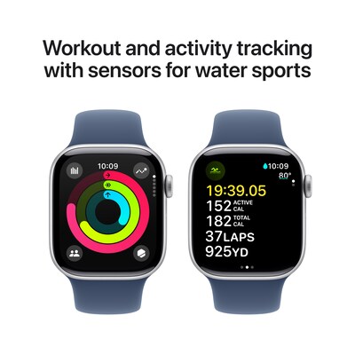 Apple Watch Series 10 GPS Smartwatch, 42mm, Silver Aluminum Case with Denim Sport Band, Small/Medium (MWWA3LW/A)