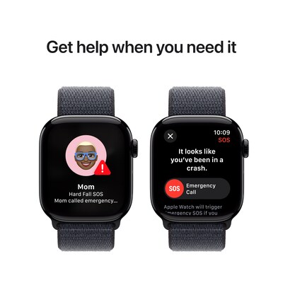 Apple Watch Series 10 GPS + Cellular Smartwatch, 42mm, Jet Black Aluminum Case with Ink Sport Loop (MWX83LW/A)