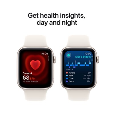 Apple Watch SE GPS + Cellular Smartwatch, 44mm, Starlight Aluminum Case with Starlight Sport Band, Medium/Large (MXG83LL/A)