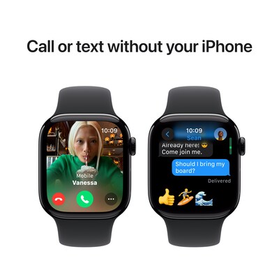 Apple Watch Series 10 GPS Smartwatch, 42mm, Jet Black Aluminum Case with Black Sport Band, Medium/Large (MWWF3LW/A)