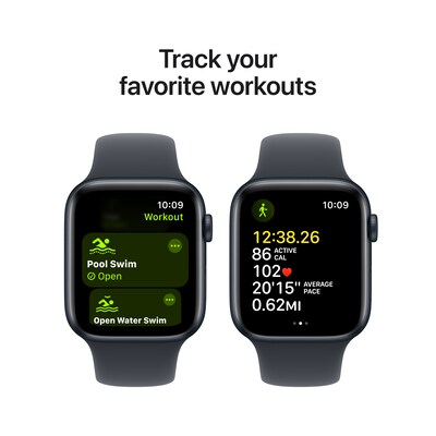 Apple Watch SE GPS Smartwatch, 44mm, Midnight Aluminum Case with Midnight Sport Band, Medium/Large (MXEK3LL/A)
