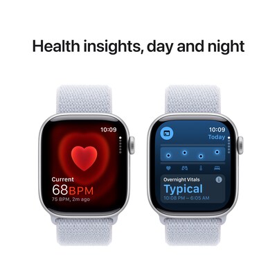 Apple Watch Series 10 GPS + Cellular Smartwatch, 42mm, Silver Aluminum Case with Blue Cloud Sport Loop (MWX53LW/A)