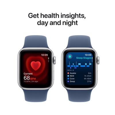 Apple Watch SE GPS Smartwatch, 40mm, Silver Aluminum Case with Denim Sport Band, Medium/Large (MXED3LL/A)