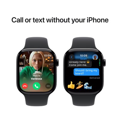 Apple Watch Series 10 GPS + Cellular Smartwatch, 46mm, Jet Black Aluminum Case with Black Sport Band, Medium/Large (MWY43LW/A)