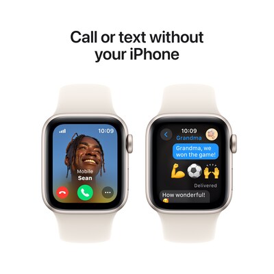 Apple Watch SE GPS + Cellular Smartwatch, 40mm, Starlight Aluminum Case with Starlight Sport Band, Small/Medium (MXFY3LL/A)