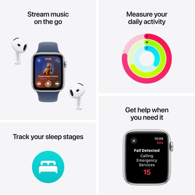 Apple Watch SE GPS Smartwatch, 40mm, Silver Aluminum Case with Denim Sport Band, Medium/Large (MXED3LL/A)