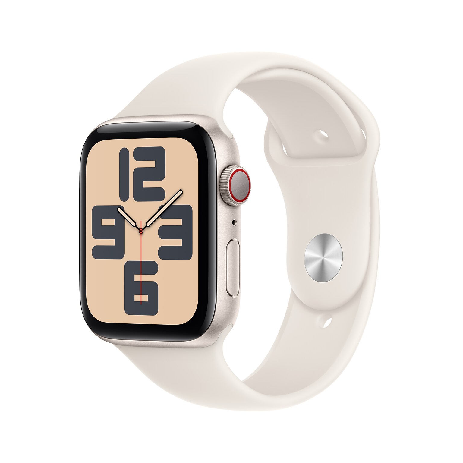 Apple Watch SE GPS + Cellular Smartwatch, 44mm, Starlight Aluminum Case with Starlight Sport Band, Medium/Large (MXG83LL/A)