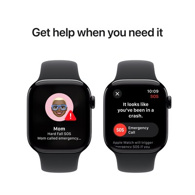 Apple Watch Series 10 GPS Smartwatch, 42mm, Jet Black Aluminum Case with Black Sport Band, Medium/Large (MWWF3LW/A)