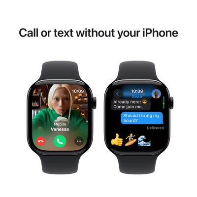 Apple Watch Series 10 GPS Smartwatch, 46mm, Jet Black Aluminum Case with Black Sport Band, Medium/Large (MWWQ3LW/A)