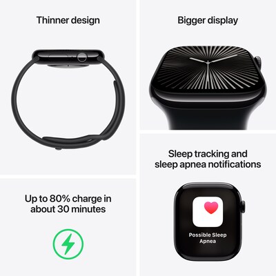 Apple Watch Series 10 GPS Smartwatch, 42mm, Silver Aluminum Case with Denim Sport Band, Small/Medium (MWWA3LW/A)