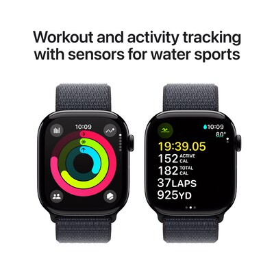 Apple Watch Series 10 GPS Smartwatch, 46mm, Jet Black Aluminum Case with Ink Sport Loop (MWWR3LW/A)