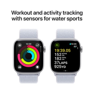 Apple Watch Series 10 GPS + Cellular Smartwatch, 42mm, Silver Aluminum Case with Blue Cloud Sport Loop (MWX53LW/A)