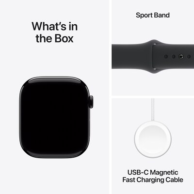 Apple Watch Series 10 GPS Smartwatch, 46mm, Jet Black Aluminum Case with Black Sport Band, Medium/Large (MWWQ3LW/A)